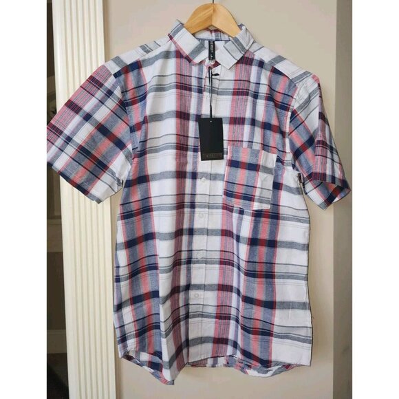 TRUE ROCK SHIRT Size Large Lg Mens Button Up Shirt Short Sleeves Plaid New NWT - Picture 1 of 7